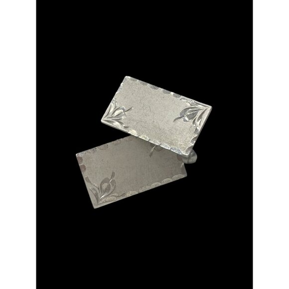 Anson 925 Sterling Silver Vintage Cufflinks with Etched Floral Design - Picture 3 of 6